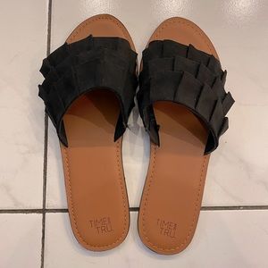 Ruffled black and brown sandals